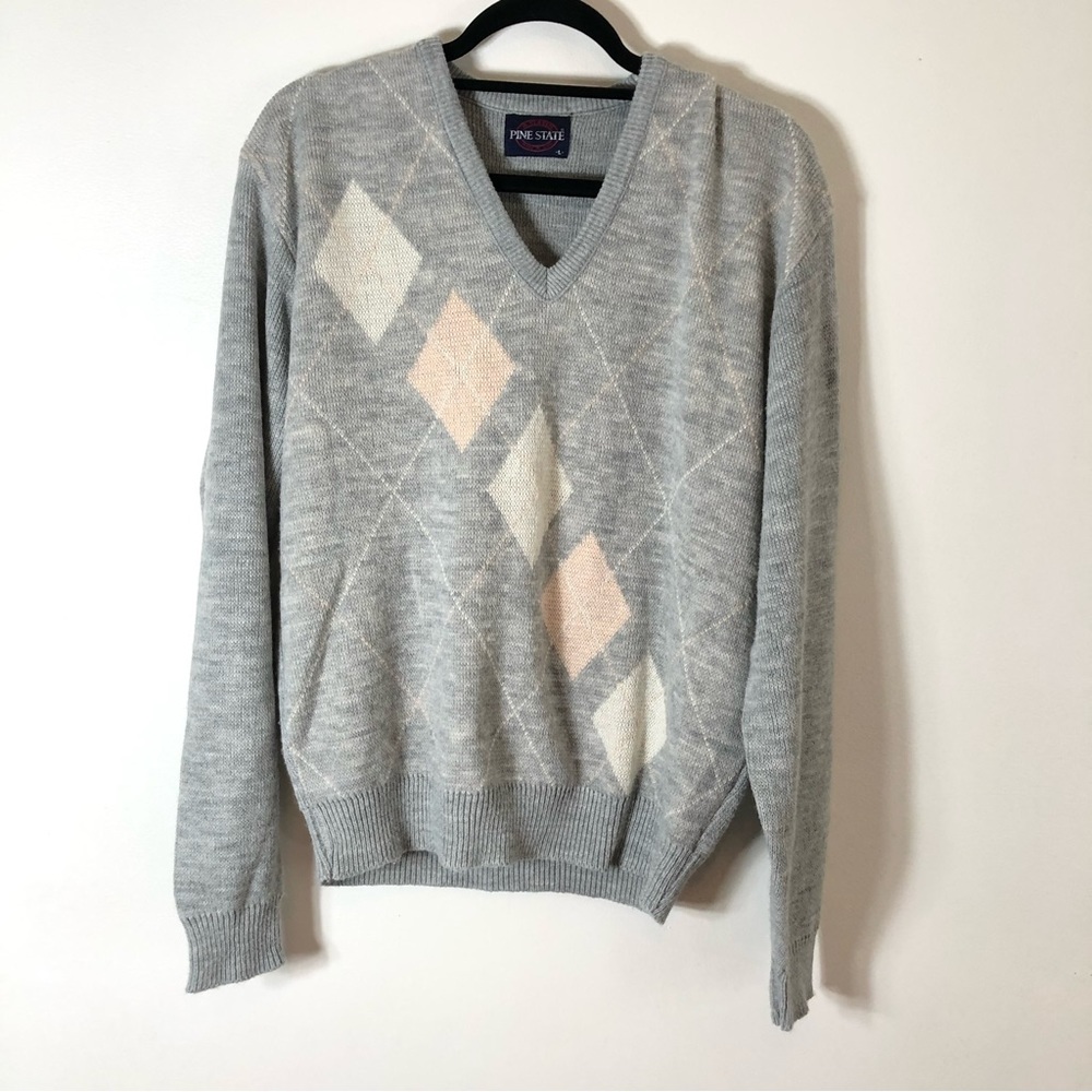 Vintage Pine State Argyle V Neck Sweater